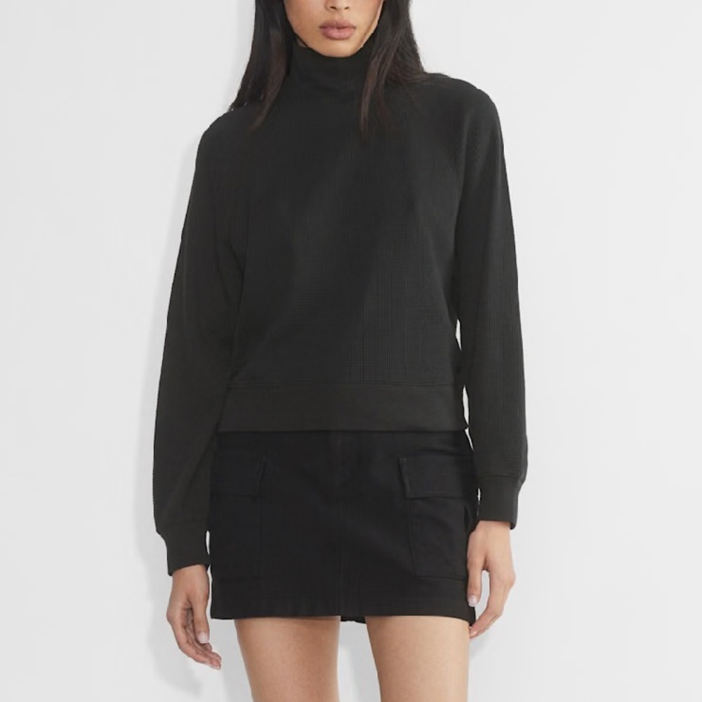 TNA Aritzia Waffle Wade Black Mockneck Sweater